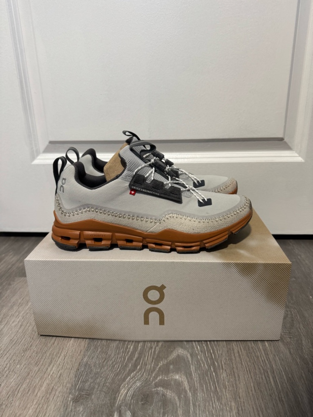 On Cloud Cloudaway Running Sneakers in Light Gray and Brown
